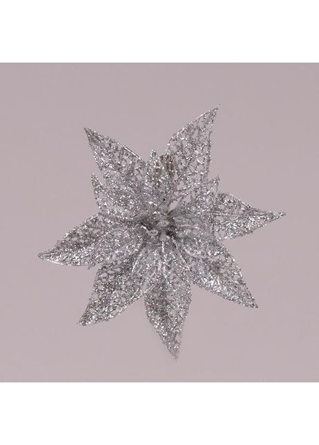 Набор (12 шт) головок Пуансетрии D-13 см Серебряная для елки и декора новогоднего (75609) Flora (370163121)