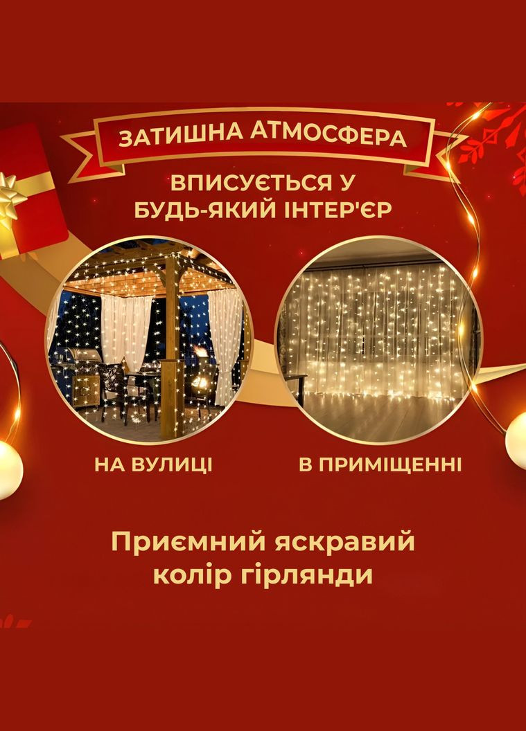 Гирлянда штора светодиодная GarlandoPro Роса 200LED 3х2м 10 линий 8 режимов гирлянда капля росы Желтый 173304Y Garlando (353502143)