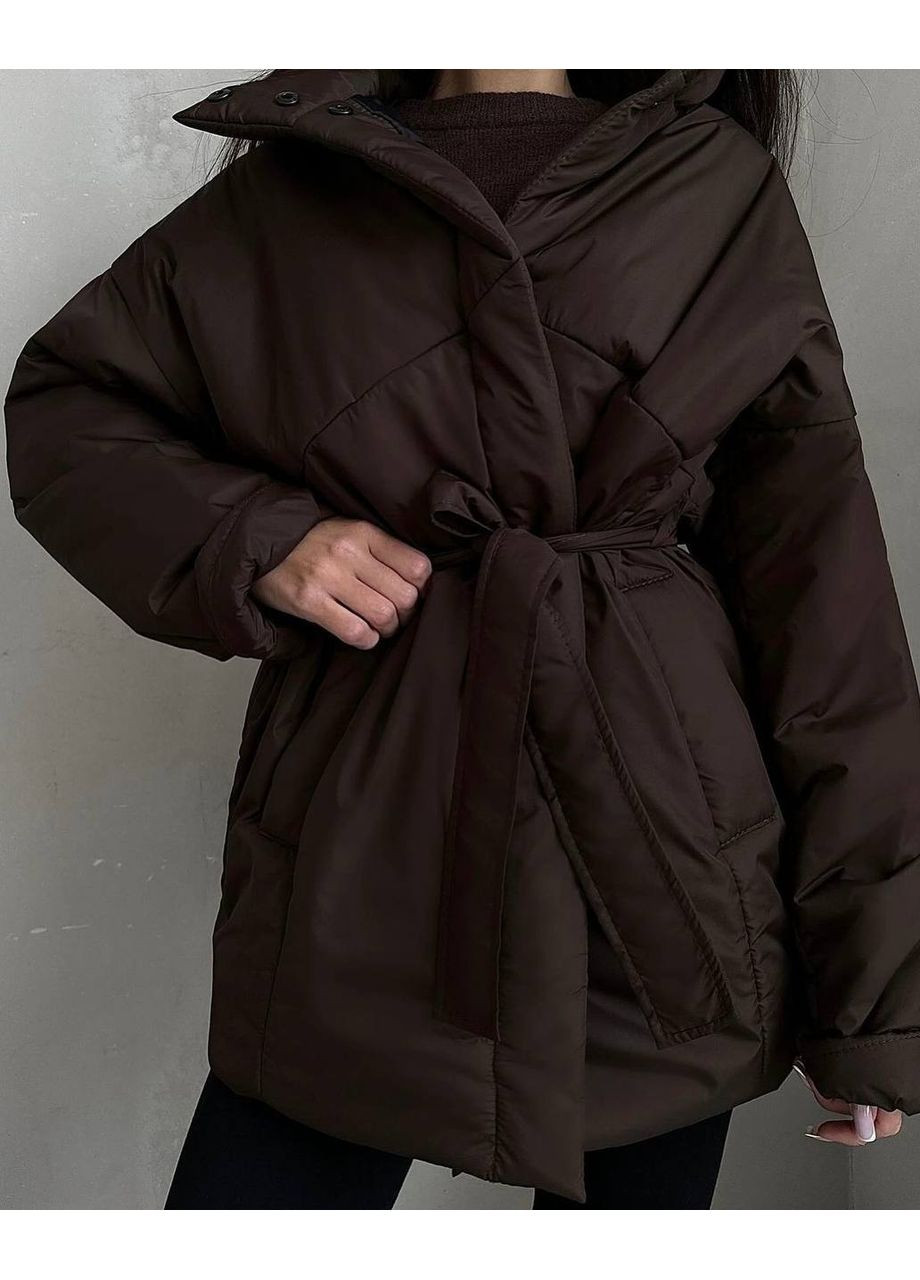 Коричнева зимня жіноча тепла бомбезна куртка з матової плащівки канада — заміри в описі куртка-пальто Vione