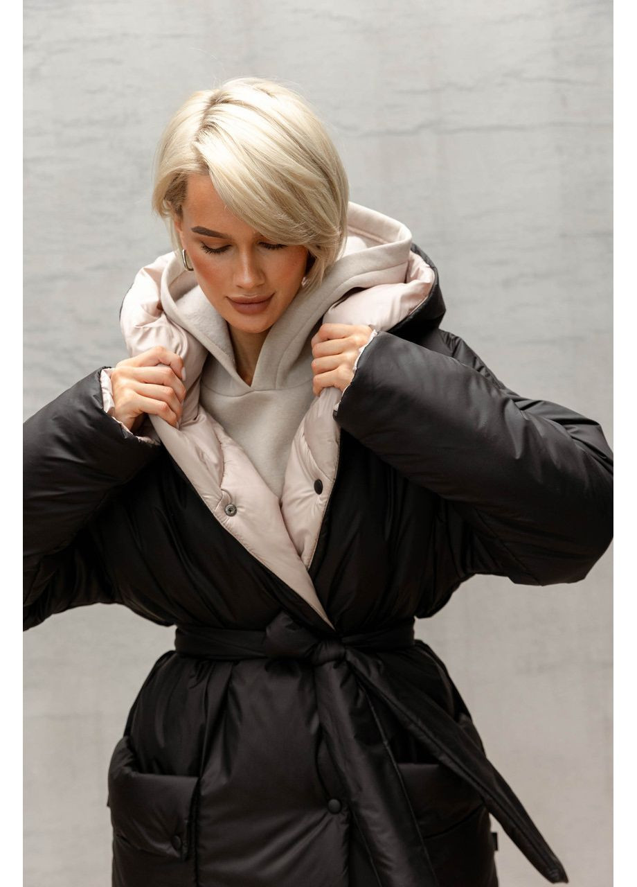 Комбинированная демисезонная двухсторонняя женская куртка. черный с бежевым Seventeen