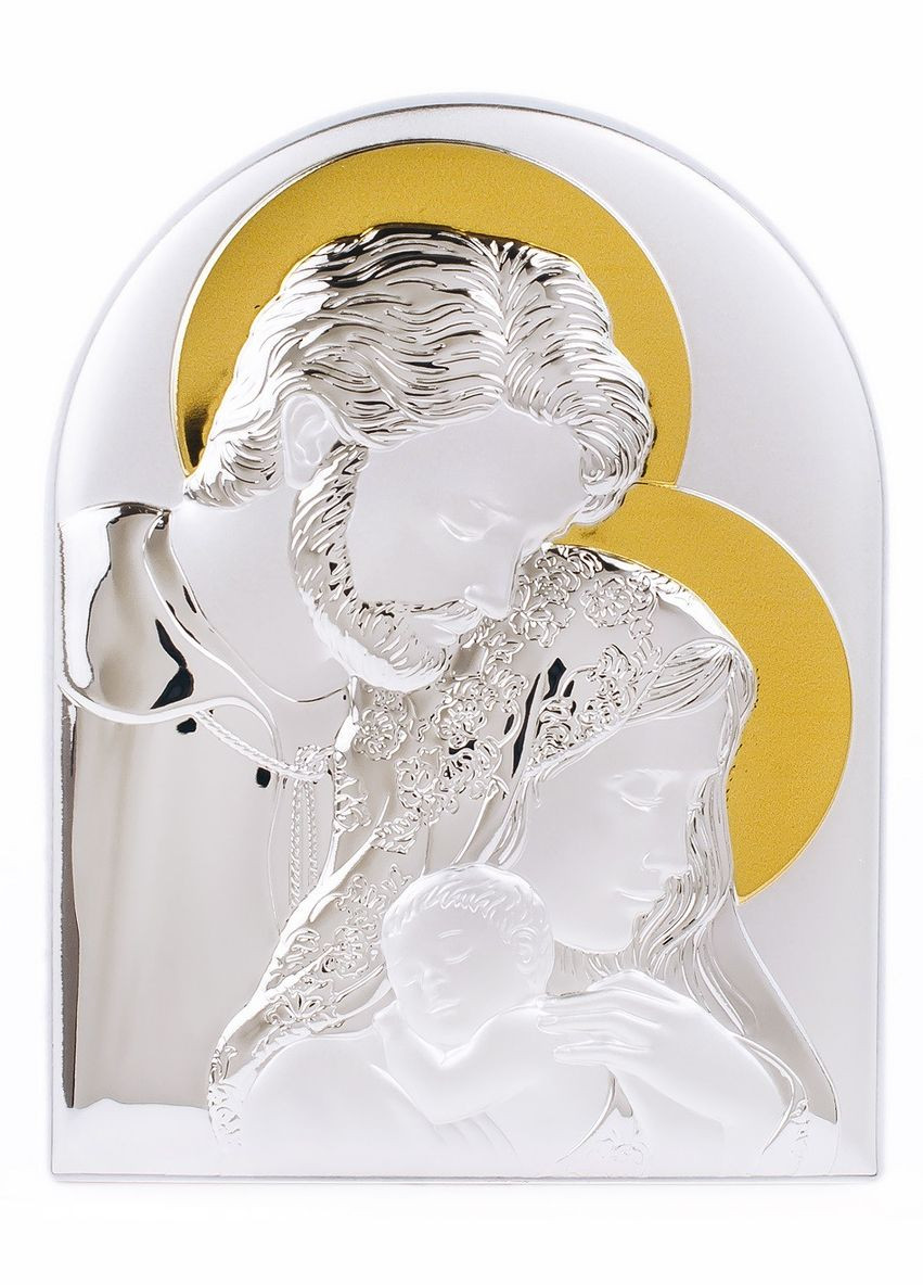 Ікона Святе Сімейство 16,3х21,3см срібна аркової форми на білому дереві без рамки Silver Axion (265446060)