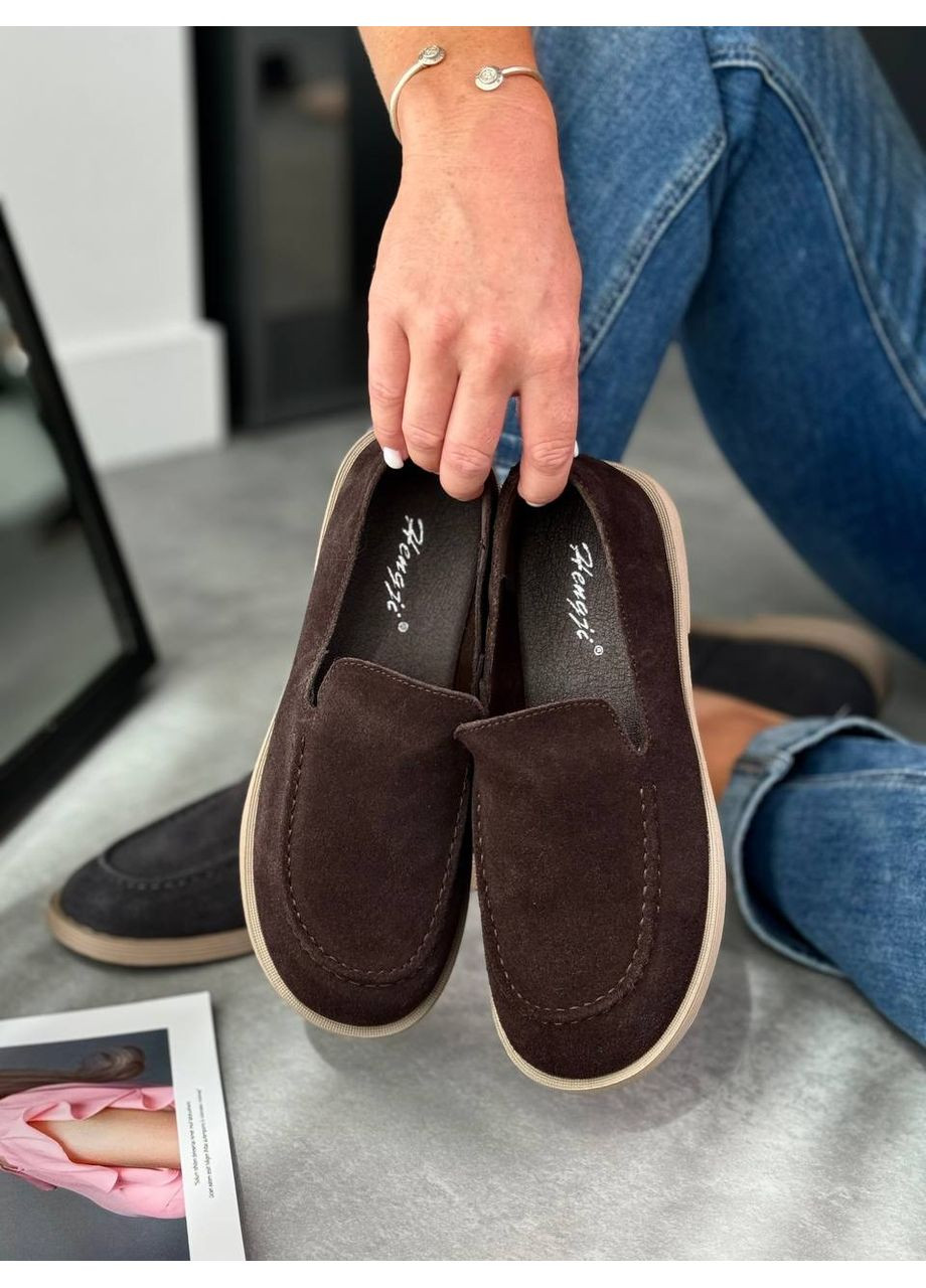 Hengji Коричневі лофери натуральна замша, мокасини шоколад, коричневі туфлі лофери код 25099 лофери коричневий з натуральна замша, китай — демісезон (361243450)
