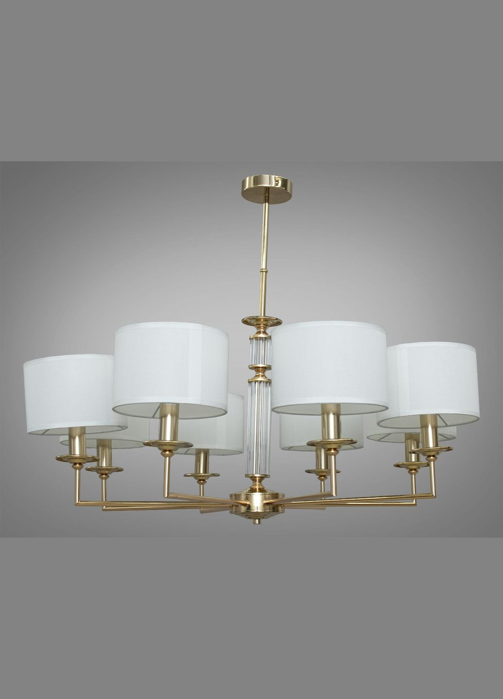 Золота металева люстра з білими тканинними абажурами 8 ламп Е14 83x63 см Diasha (301348346)