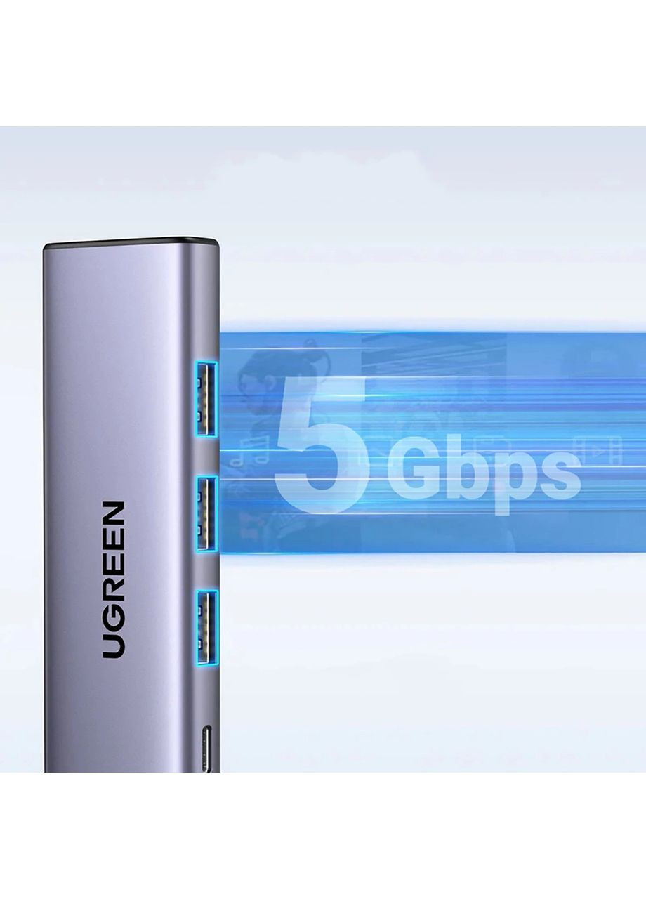 Док-станція USB3.1 Type-C --> HDMI 60Hz/3xUSB-А 3.0/Type-C/PD 100W 5-in-1 CM511 Ugreen (372619166)