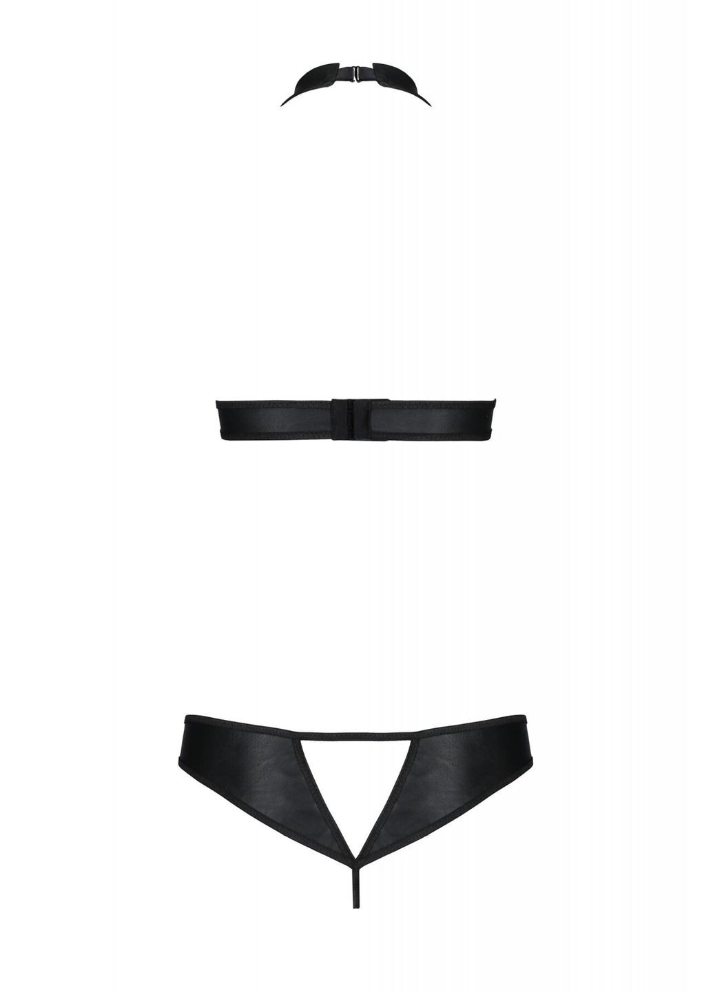 Комбінований демісезонний комплект із екошкіри malwia set with open bra 4xl/5xl black, топ та трусики з люверсами, /7xl Passion