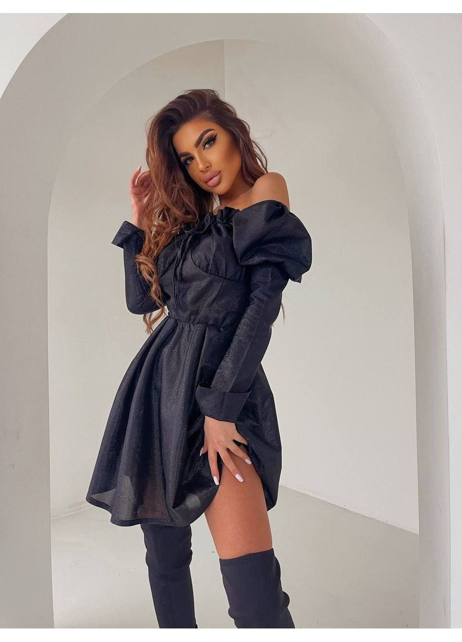 Черное праздничный, коктейльное, вечернее женское платье с открытыми плечами Asi.Store.ua