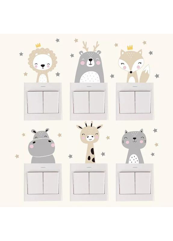 Вінілові наклейки 6 звірят 10 х 7 см 6 штук Б284-6 No Brand (366301987)