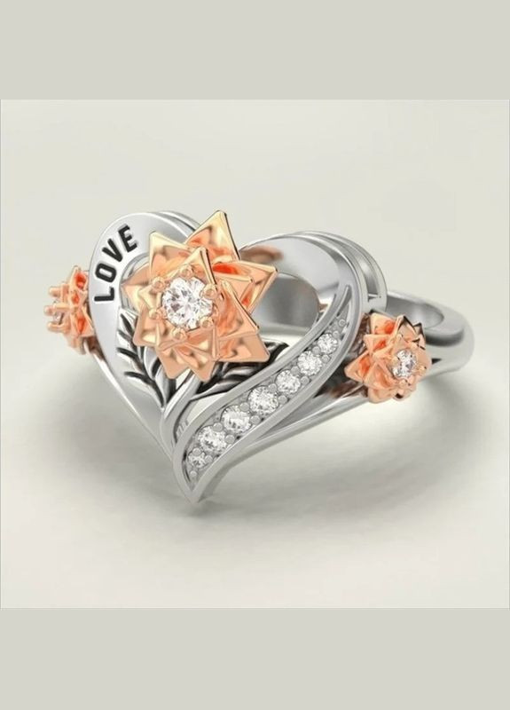 Кільце жіноче як квітка золотиста троянда в сріблястому серці Love р 18 Fashion Jewelry (285110553)