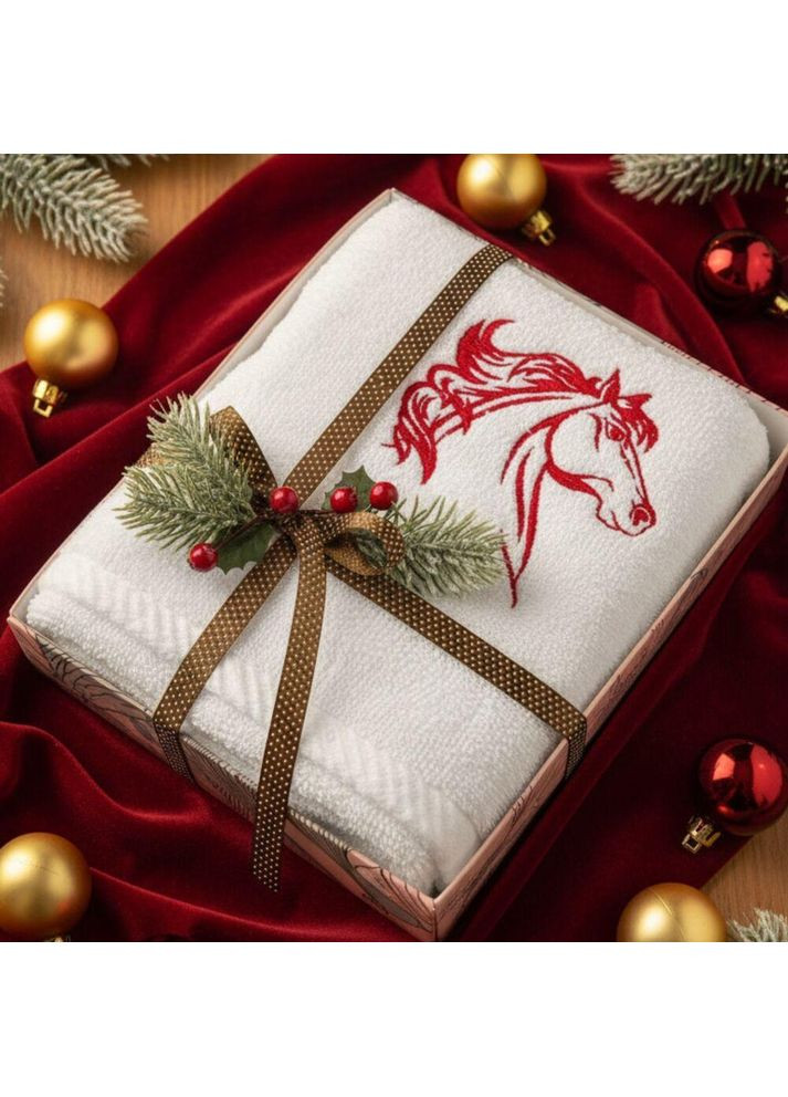 Полотенце с вышивкой лошадки Год Лошади 50х90 см в подарочной упаковке, хлопок IDEIA (369163427)