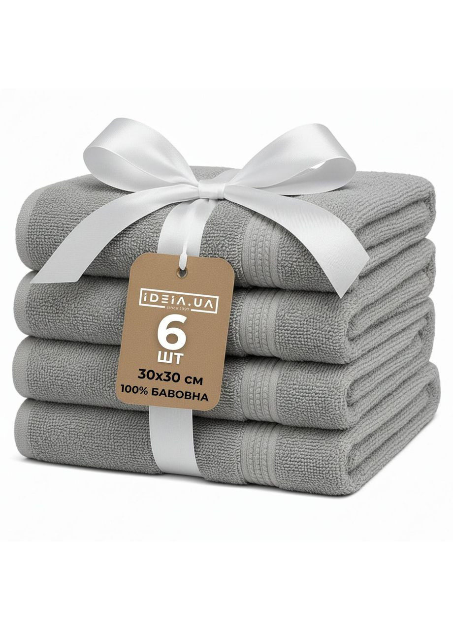 Набор 6 шт салфеток махровых хлопок 30x30 (550 гр/м2) IDEIA серый