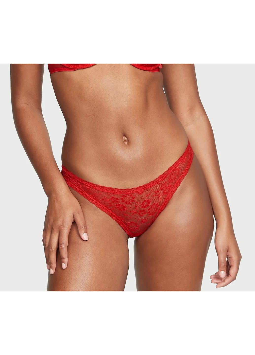 Кружевные женские красные трусики бикини Victoria's Secret бікіні (364813900)