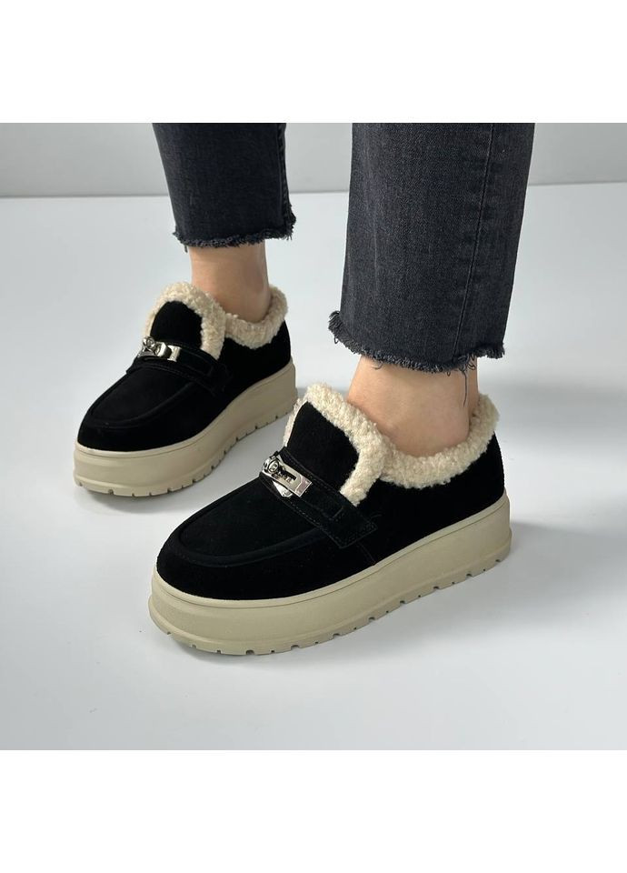 ITTS Трендові утеплені лофери, натуральна замша, зимові лофери, зимові черевики, лофери зима, зимові жіночі лофери код 7658 лофери чорний з натуральна замша, китай — зима (363136053)