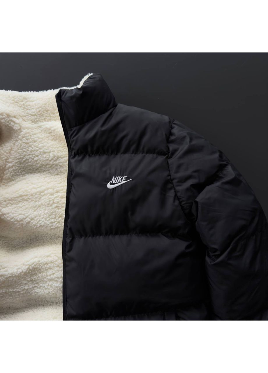 Чорна зимня ❄️двостороння куртка❄️високоякісна водовідштовхувальна не продувна плащівка та штучна овчина No Brand