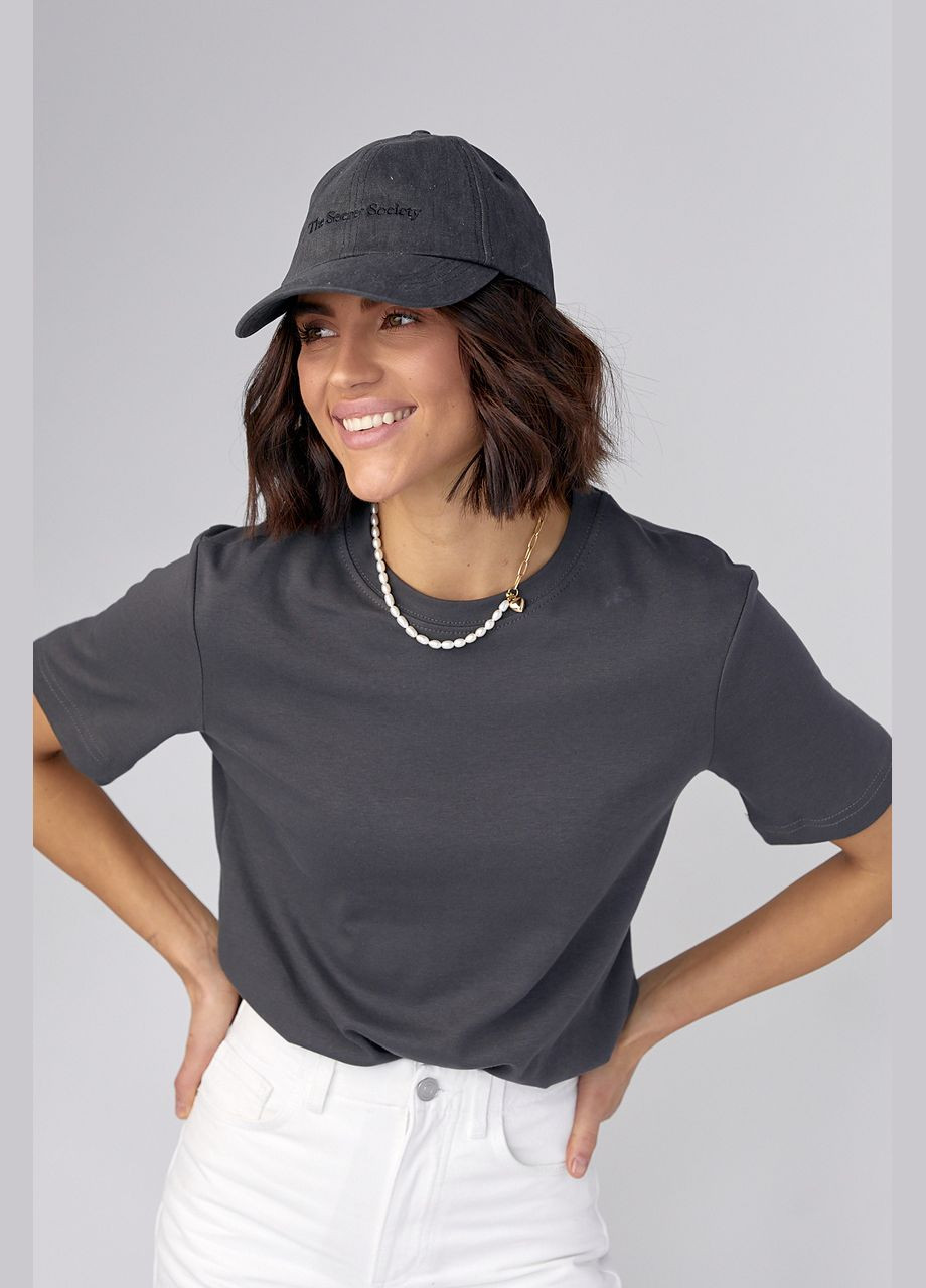 Серая летняя базовая однотонная женская футболка - серый Lurex