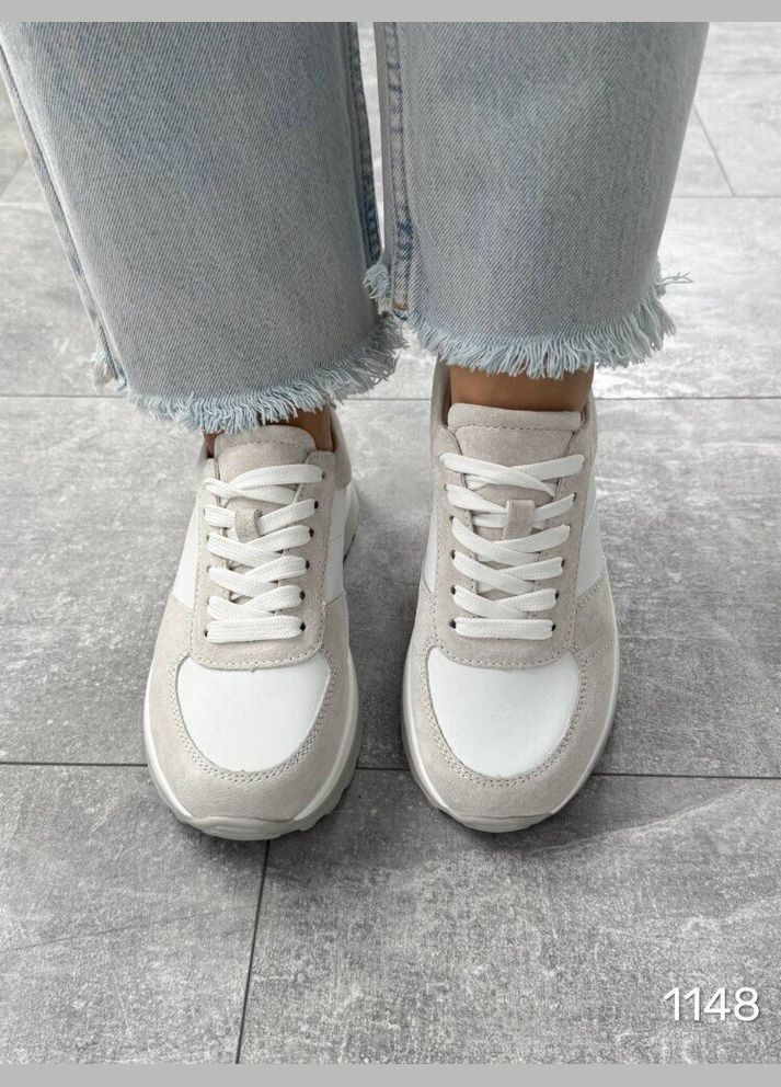 Кожаные женские кроссовки Donice, комбинированные кожаные кроссовки KDSL белые демисезоны (328000600)