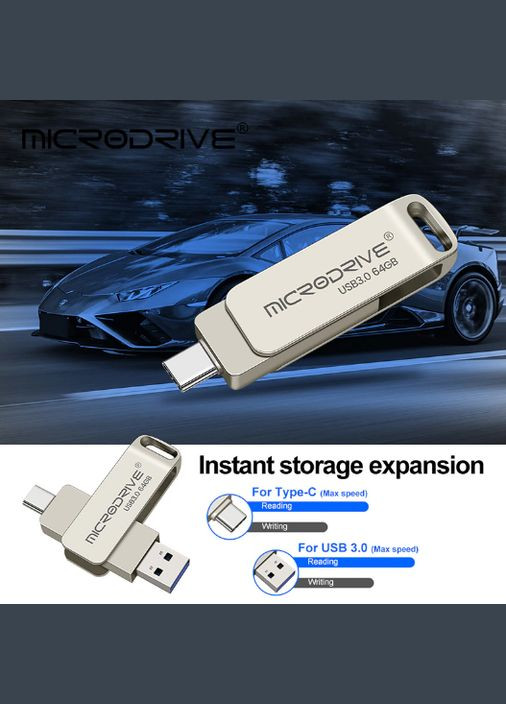 USB Флешка 2в1 128 GB TypeC USB 3.0 для телефона компьютера Silver Microdrive (297869224)