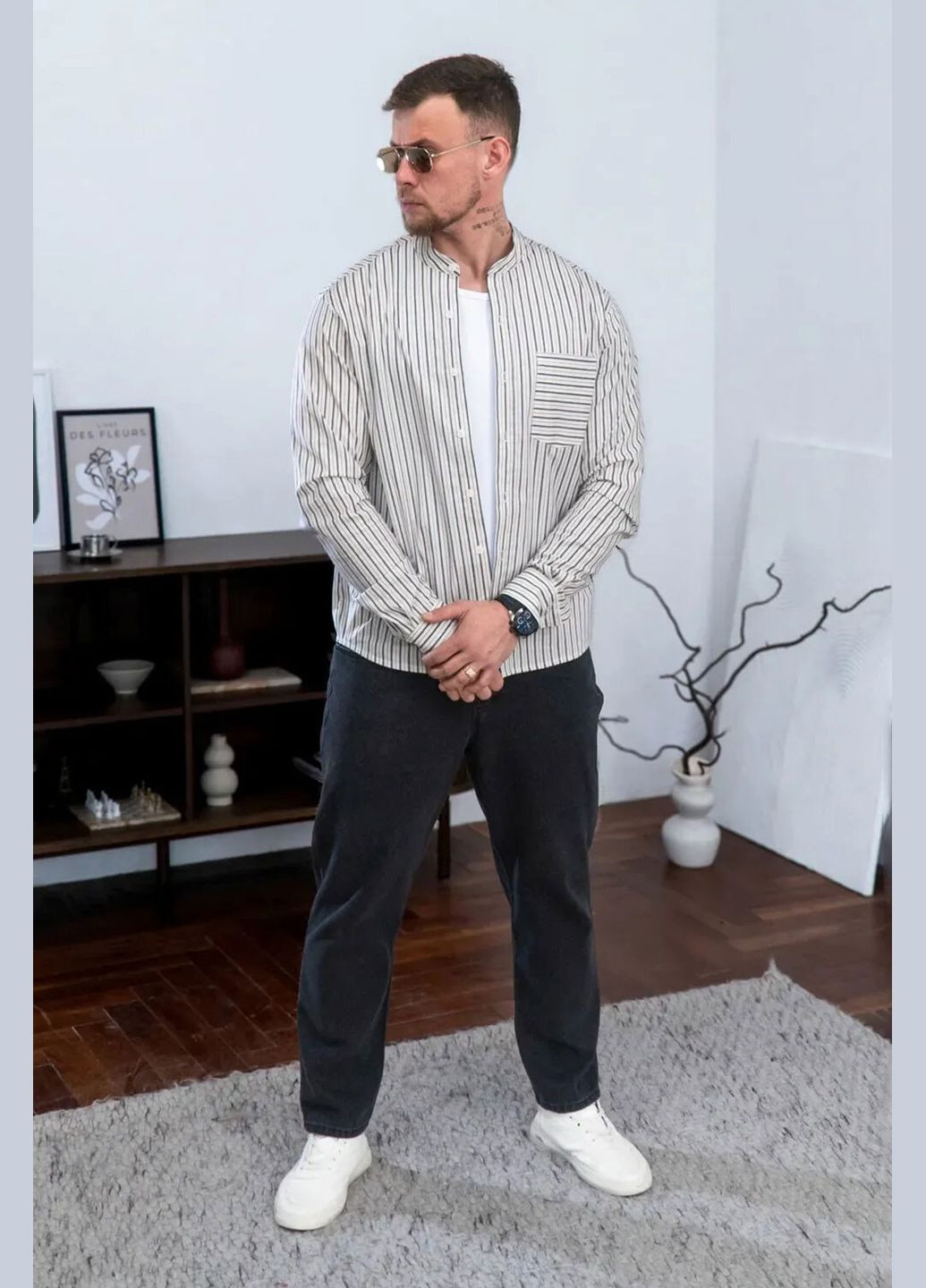 Черная рубашка в полоску Teamv