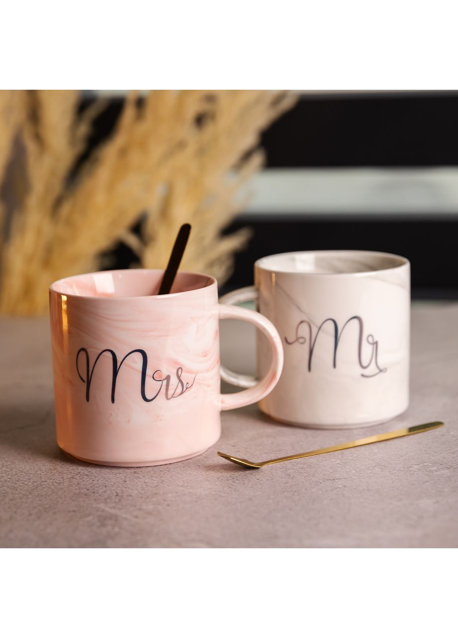 Набір парних порцелянових чашок Mr&Mis 2 (шт) по 400 (мл) чашки на подарунок з ложкою FM-28 Yiwu (370969115)