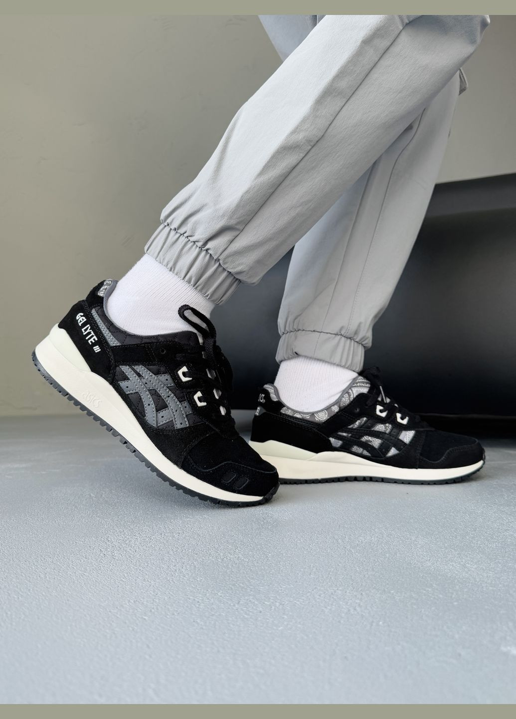 Чорні Осінні кросівки чоловічі asics gel-lyte iii black grey | асікс гель лайт 3 чорні сірі No Brand