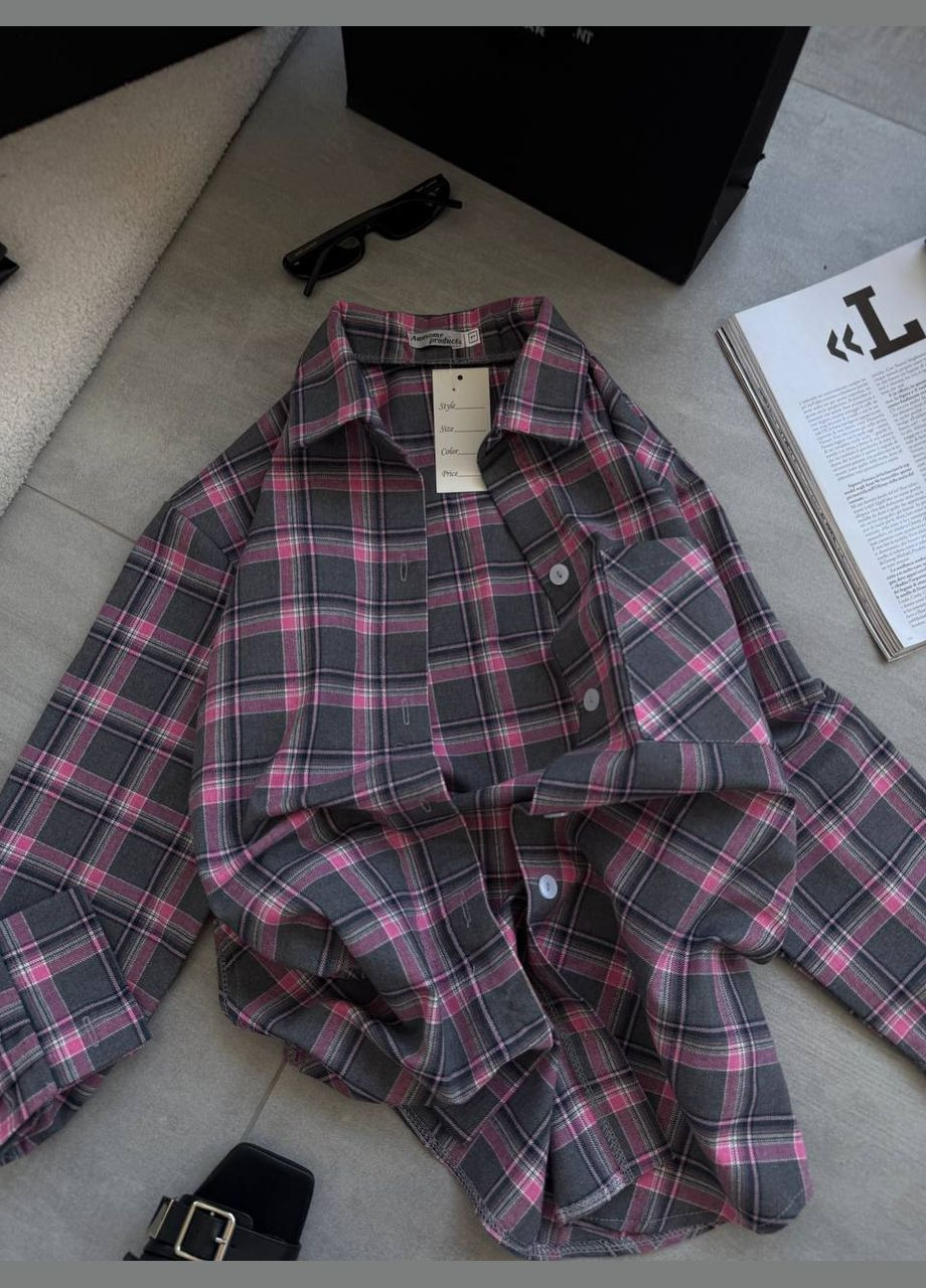 Серая повседневный рубашка в клетку Гермес с длинным рукавом