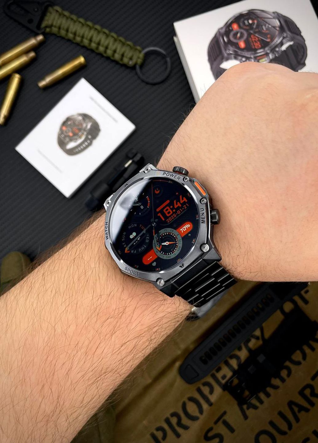 Чоловічий розумний годинник Black Steel + ремінець в подарунок Modfit Titan-X (356130725)