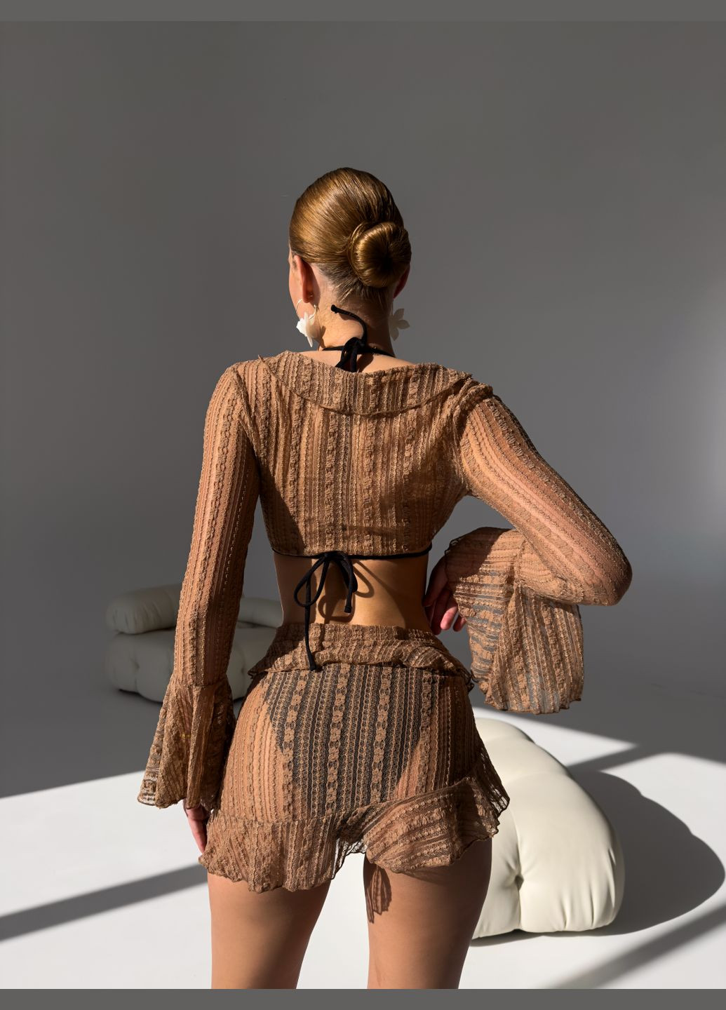 Черный летний купальник пляжный комплект четверка раздельный No Brand