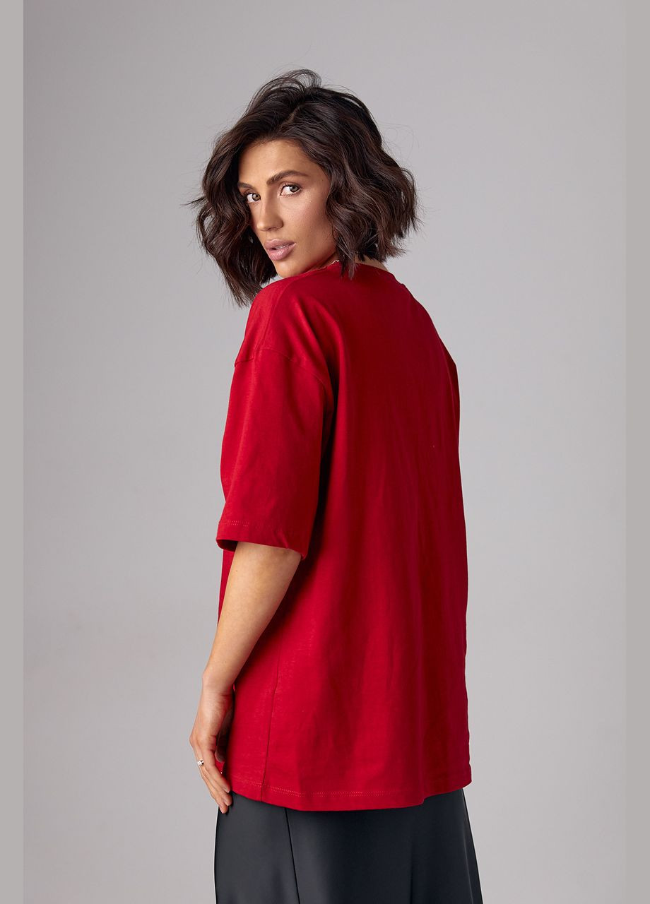 Красная летняя базовая однотонная футболка oversize 82793 с коротким рукавом Lurex