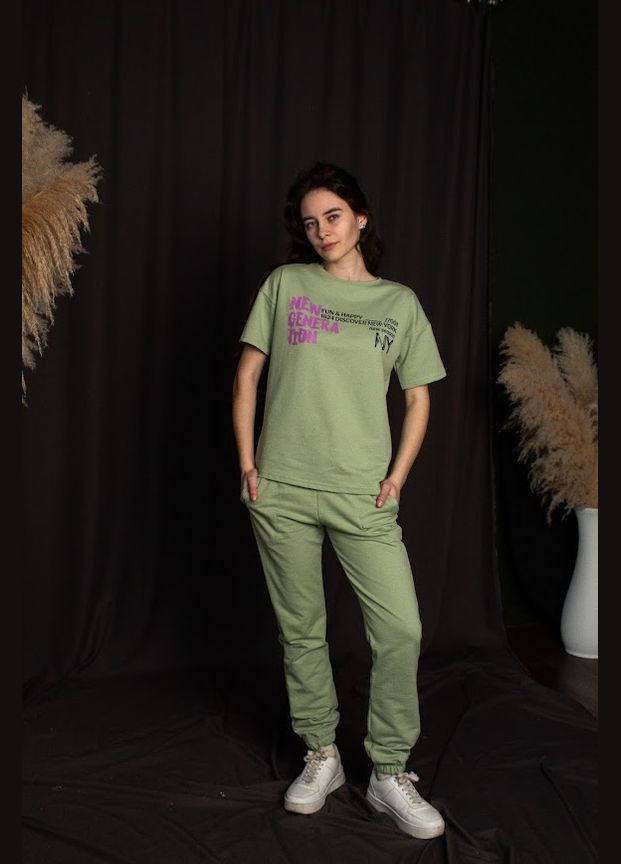 Зеленый летний комплект для девочки подростковый (футболка+штаны) hc (h001-6423-057-33) Be in fashion