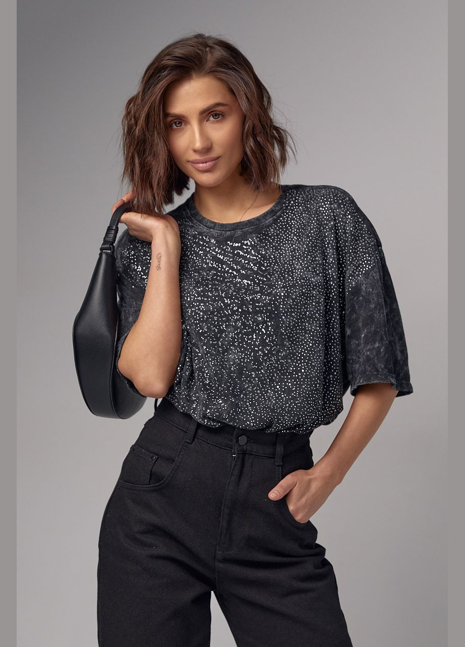 Женская футболка в технике тай-дай украшена термостразами Liton - (296988288)