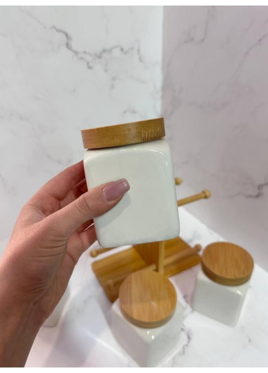 Набор банок для сыпучих продуктов керамика на бамбуковой подставке по 250 мл 4 шт TS Kitchen (356504829)