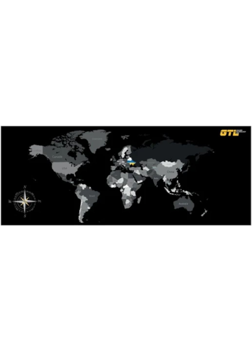 Коврик для мыши игровой, черный, с рисунком "карта мира", большой размер XXL (750 x 300 мм) GTL Gaming XXL "Perfect World" (365833478)