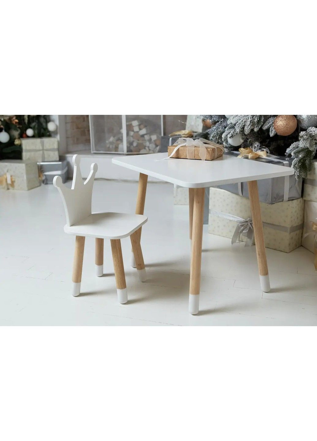 Дитячий прямокутний столик (Білий) та стільчик Зайчик (Рожевий) No Brand (331639728)