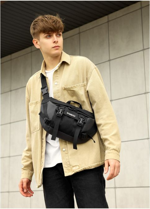 Большая мужская поясная сумка бананка для планшета DynamicDart черная тканевая (R-80411701m-VS) Sambag (302450084)