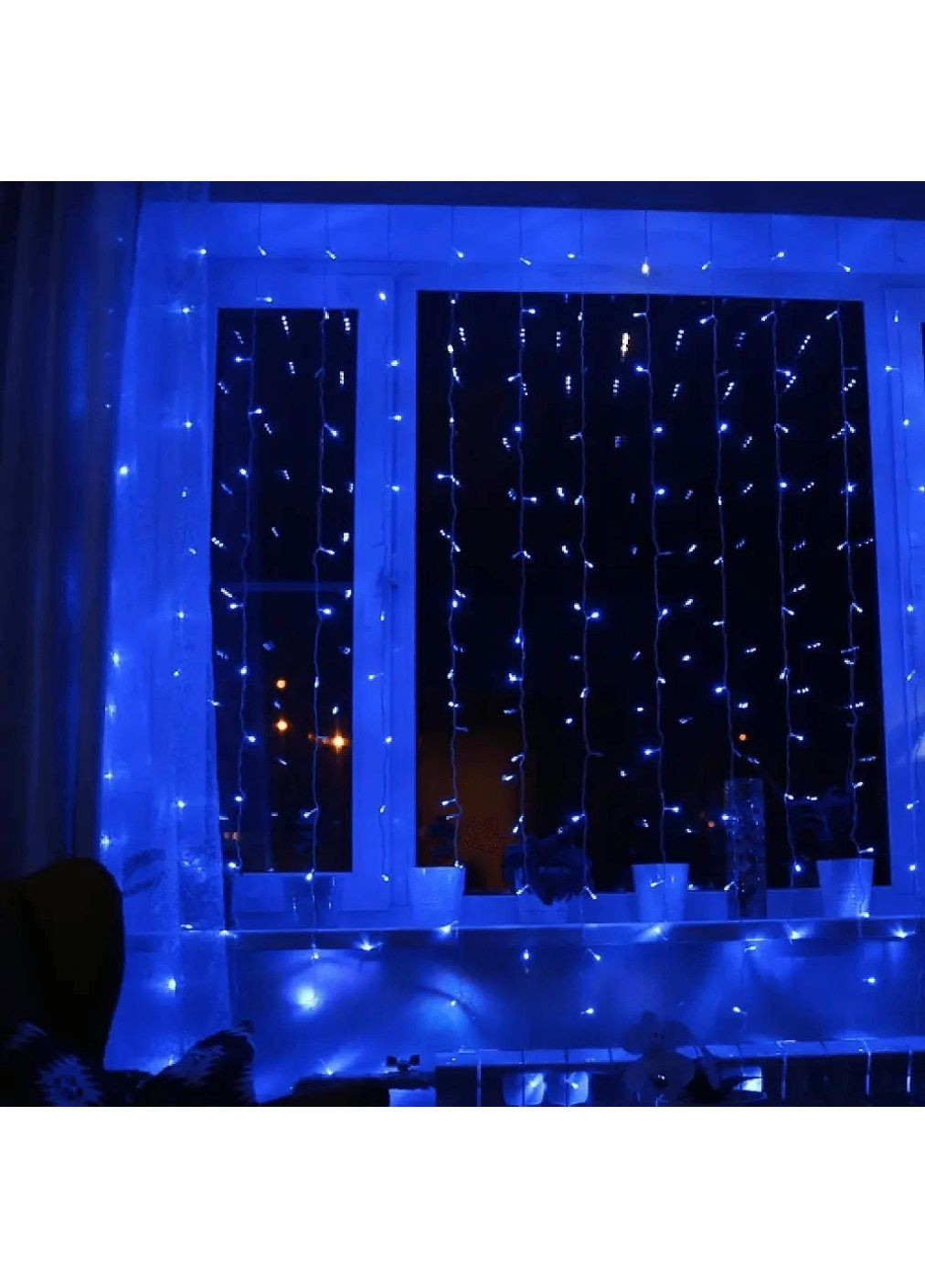 Світлодіодна вулична внутрішня святкова гірлянда штора водоспад на вікно з роботою від мережі 4х1 м 120 LED (478637-Prob) Синя Unbranded (307867799)