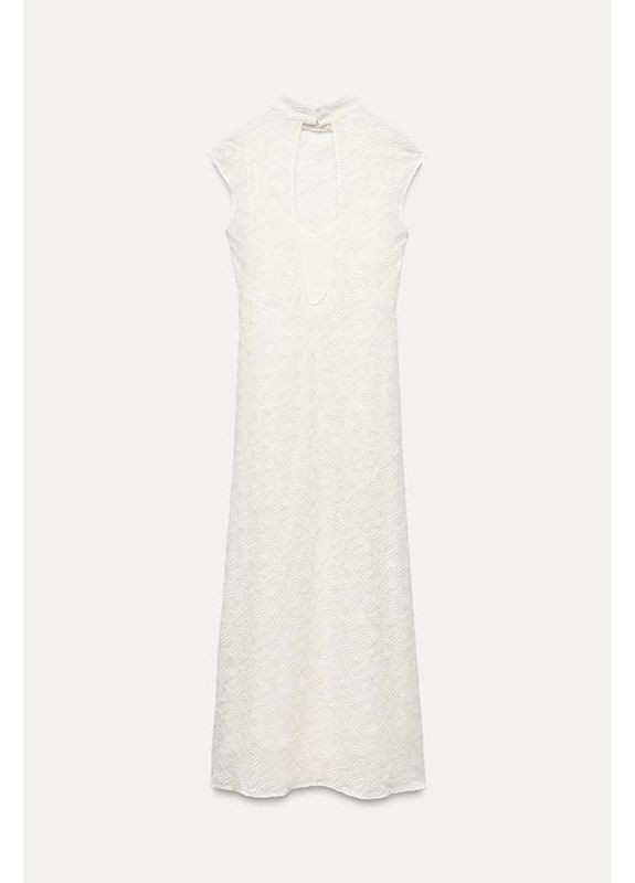 Белое длинное платье с вышивкой zw коллекция Zara
