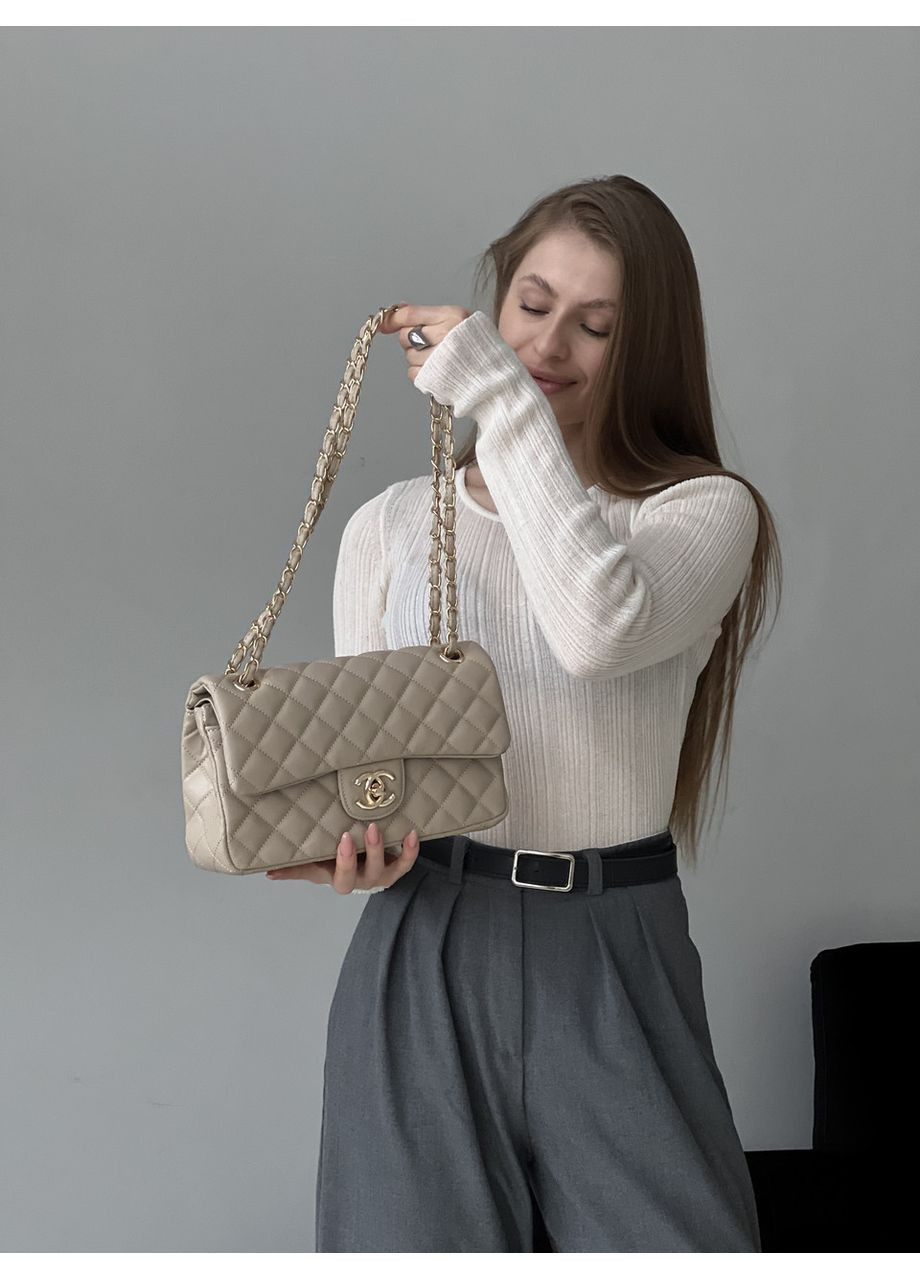 Сумка жіноча клатч через плече Classic Double Flap Bag бежеве золото No Brand (369935064)