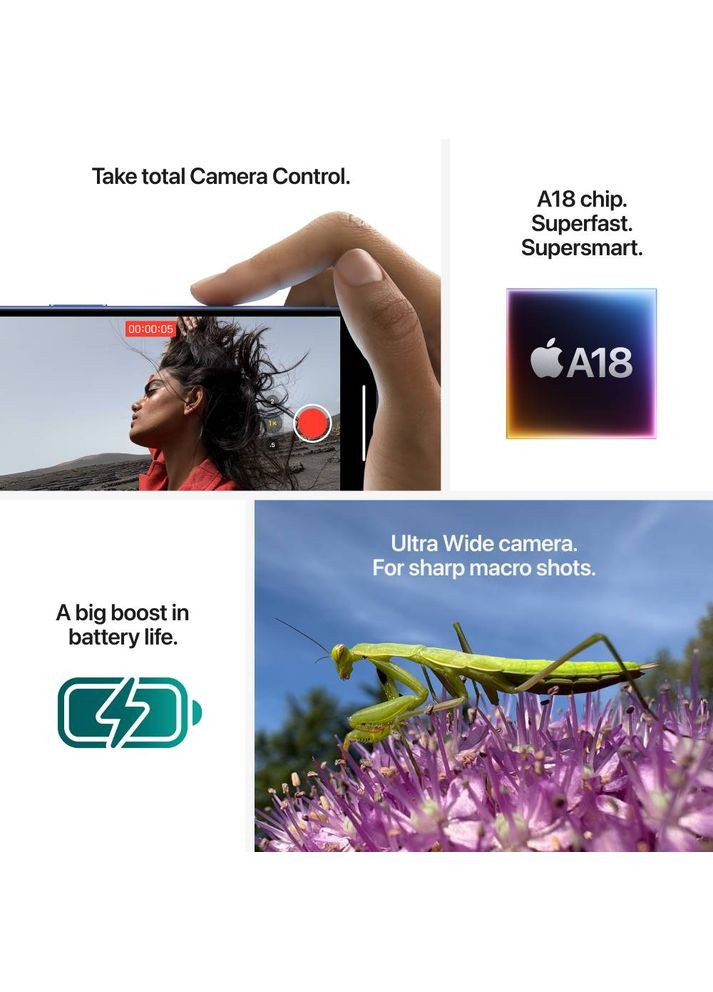 Смартфон iPhone 16 128GB Black (MYE73SX/A) Apple (307024823)