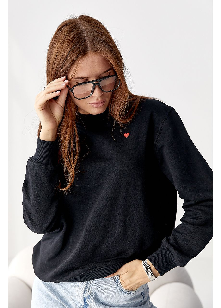 Черный свитшот свободного кроя сердечки вышивка (354780517)