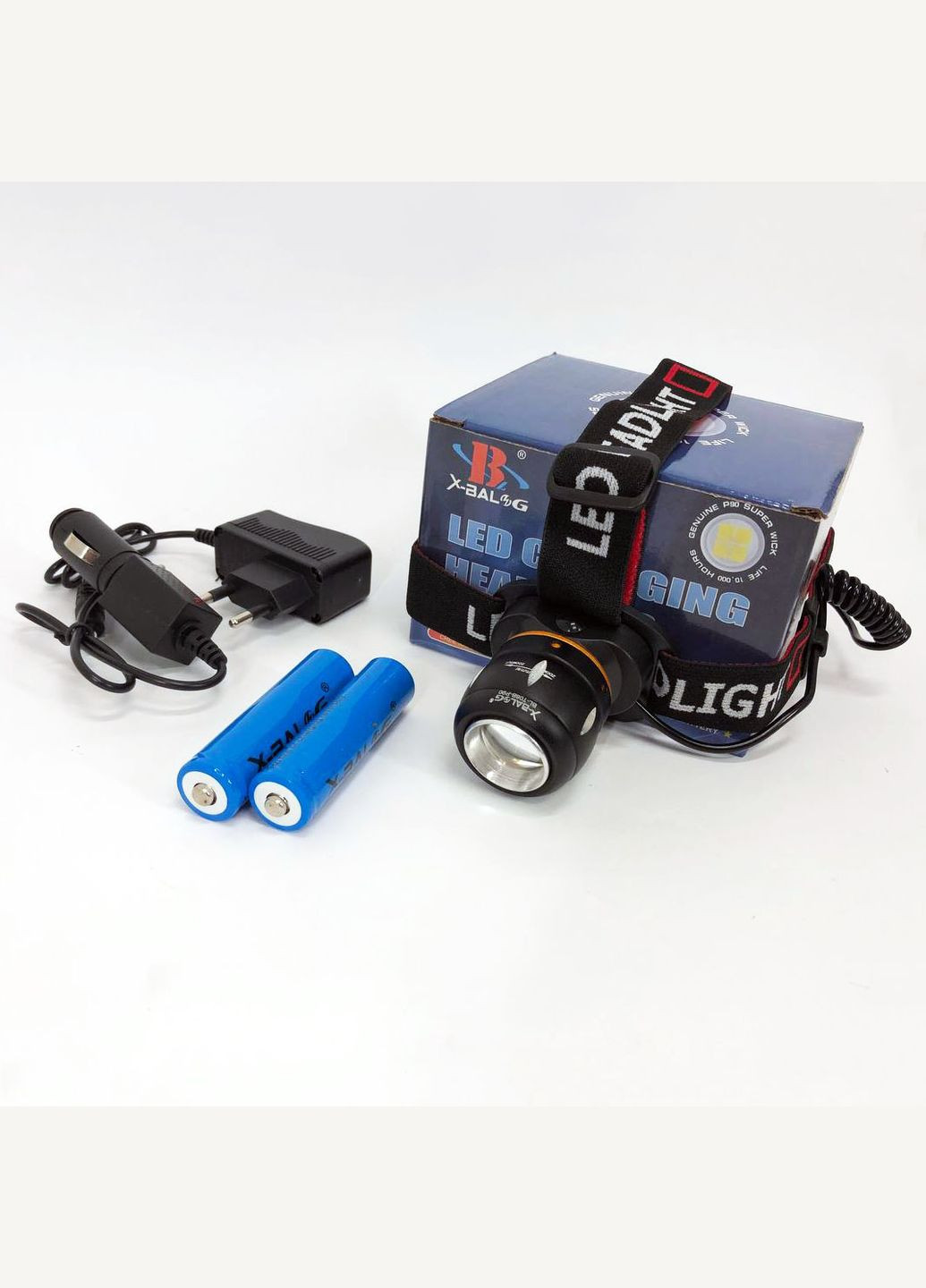Фонарь налобный светодиодный водонепроницаемый с 2 аккумуляторами BL-T06B-P90, головной фонарик Bailong (364663643)