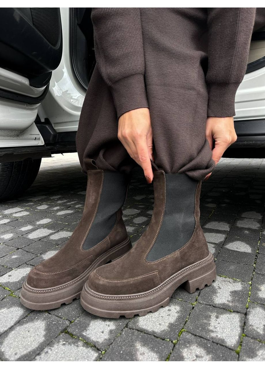 Зимние стильные женские челси челси No Brand без декора из натуральной замши