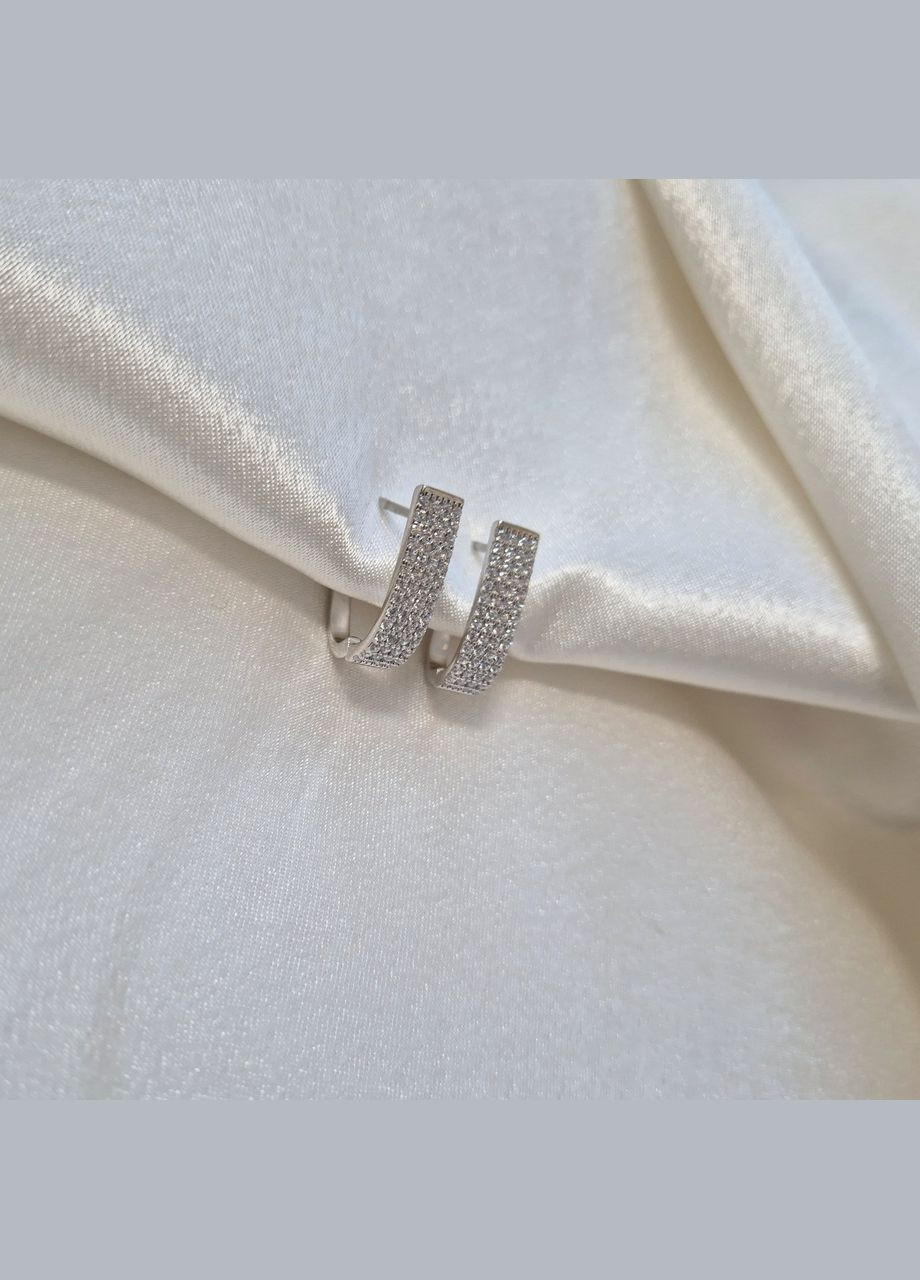 Срібні широкі сережки Палички в Білих каменях срібло 925 проби Родоване лк0076рс 4.13г No Brand (337525526)