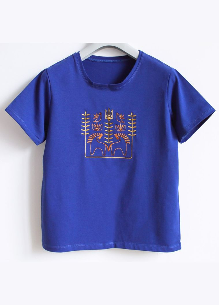 Женская футболка с вышивкой Воля синяя Ladan — 303727269