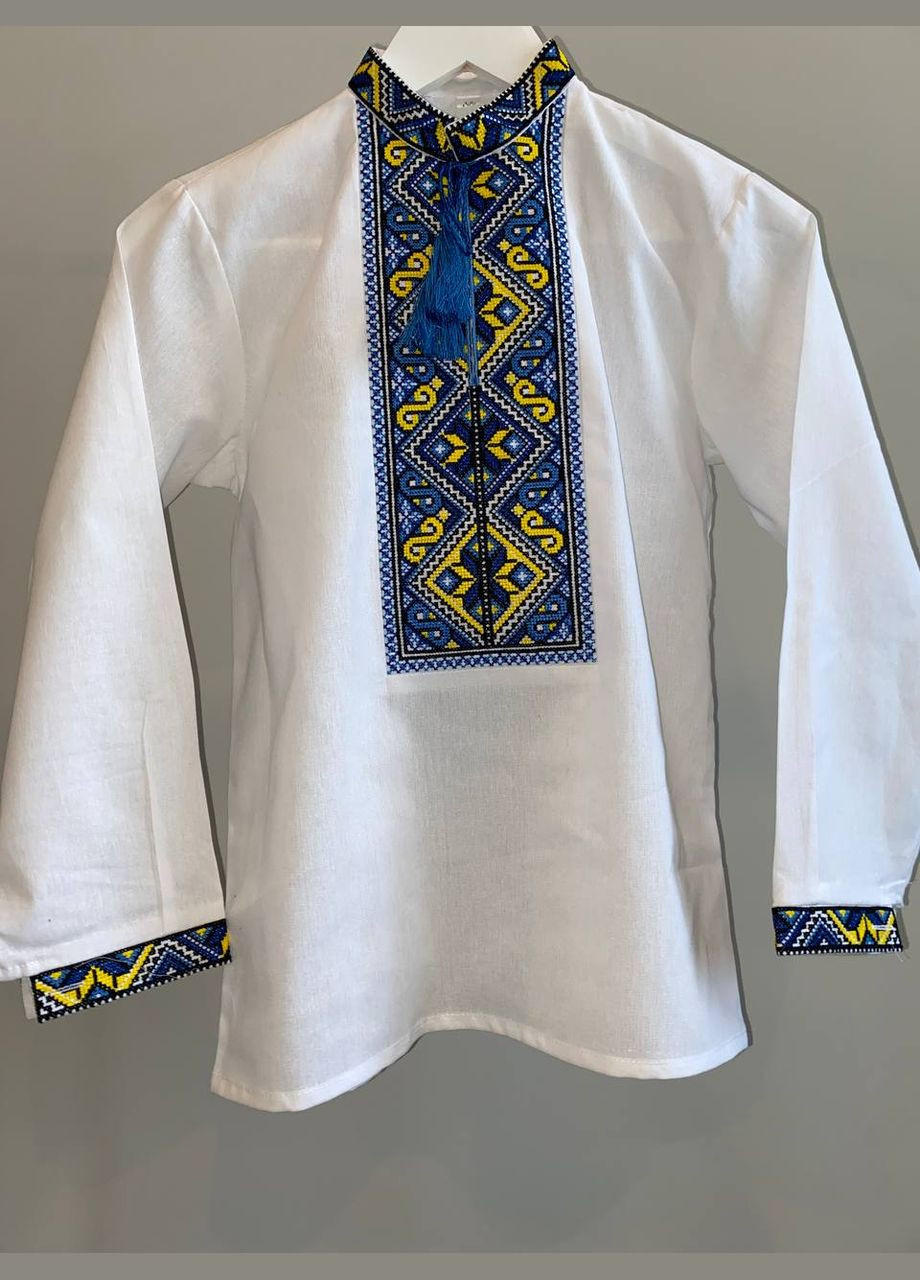 Синя барвиста вишиванка на хлопчика з синім орнаментом Lelyk візерунок геометричний бязь (303278360)