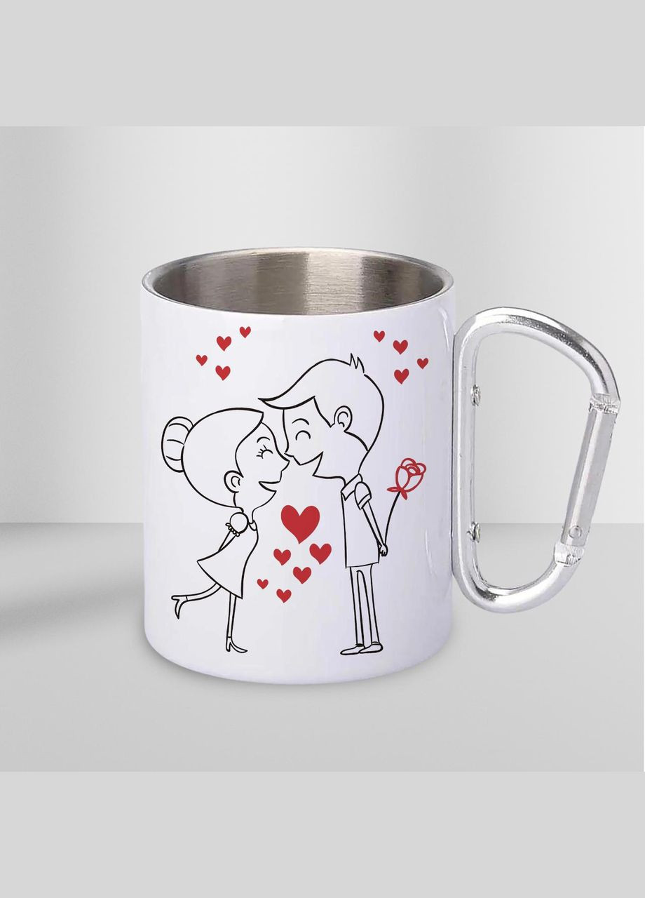 Чашка металева з принтом "Кохання" 300 мл з карабіном, біла No Brand (324262305)