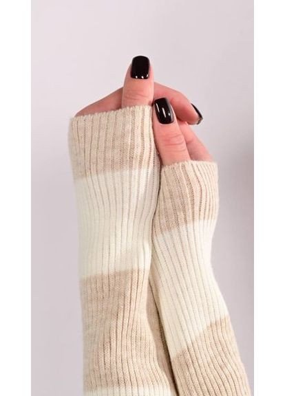 Бежевый демисезонный женский укороченный свитер, в полоску, шерсть/акрил (арт. 420) No Brand