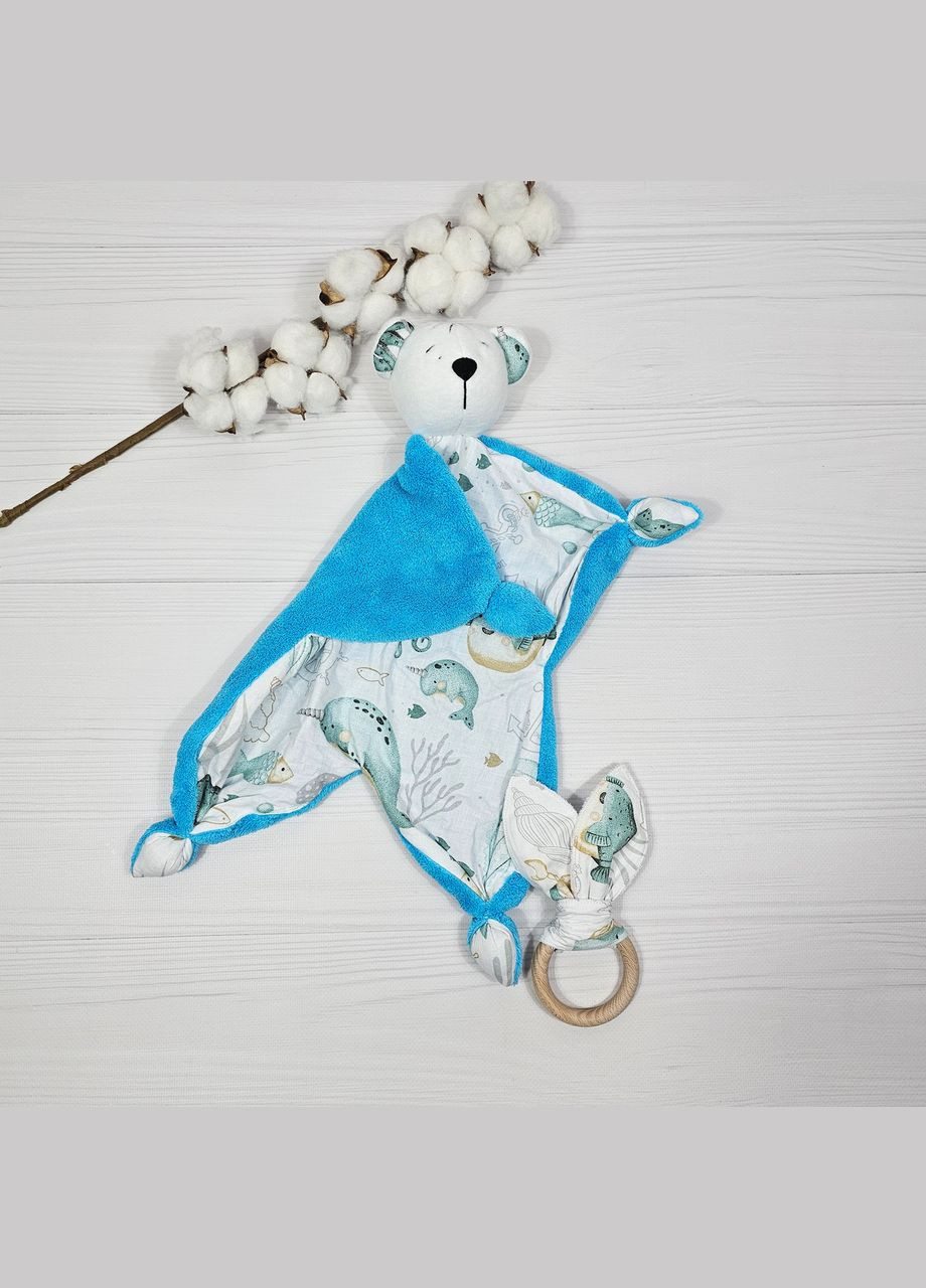 Комфортер Ведмедик і Еко гризунок Шурхітливі вушка a.l.babybox Морські мешканці Синій фліс No Brand (315488171)
