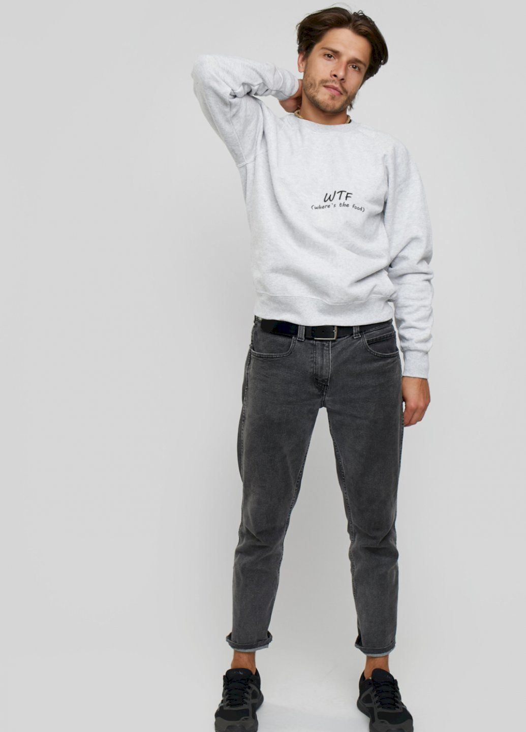 Серый свитшот мужской серый "wtf (where`s the food) " YAPPI рисунок (303773097)