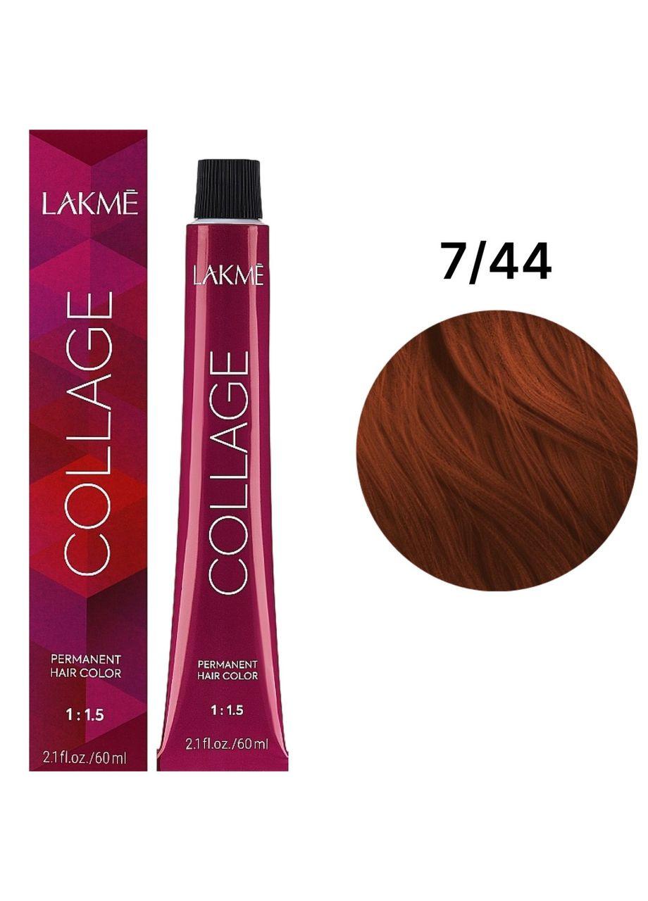 Стойкая краска для волос Collage Creme Hair Color 7/44 Средний блонд медный яркий 60 мл Lakme (372990047)