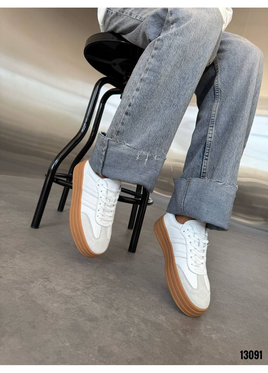 Білі кеди жіночі шкіряні з замшею, комбіновані No Brand