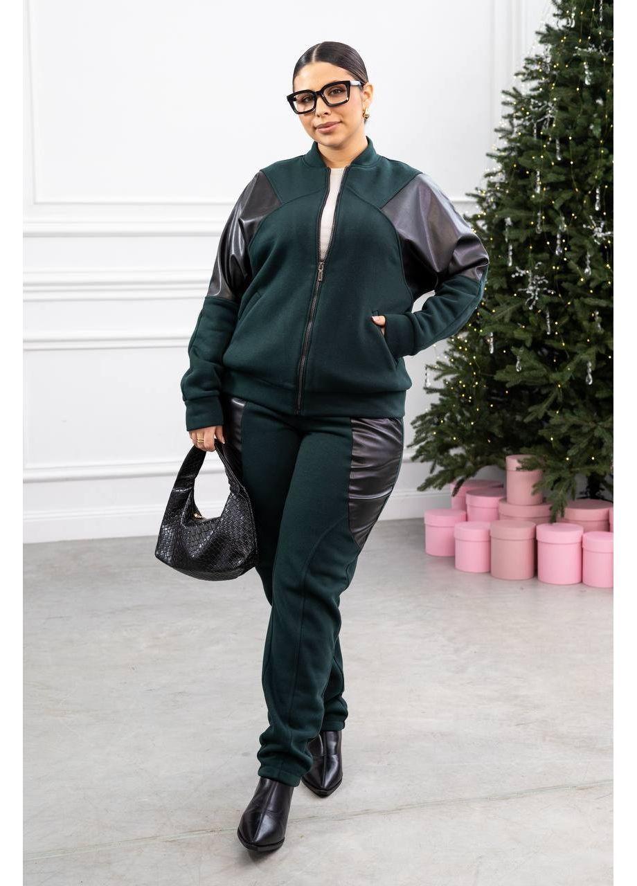 Жіночий костюм Plus Size з бомбером на флісі No Brand Р5203-570 (373303058)